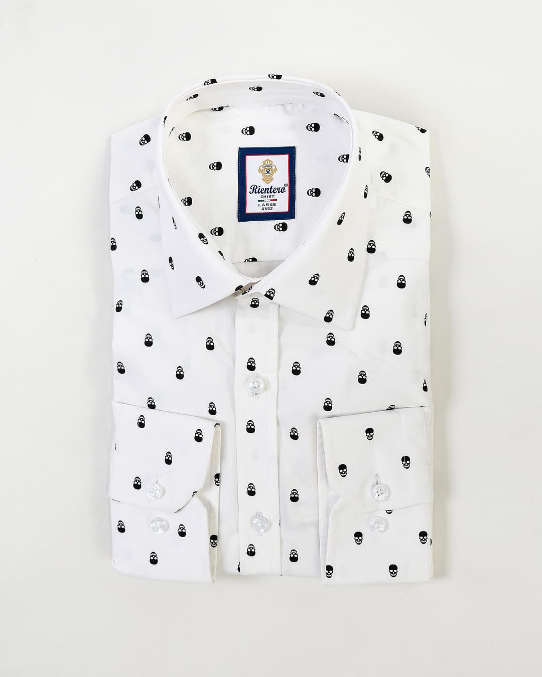 White Slim-Fit Shirt with Skull Print Men Shirt