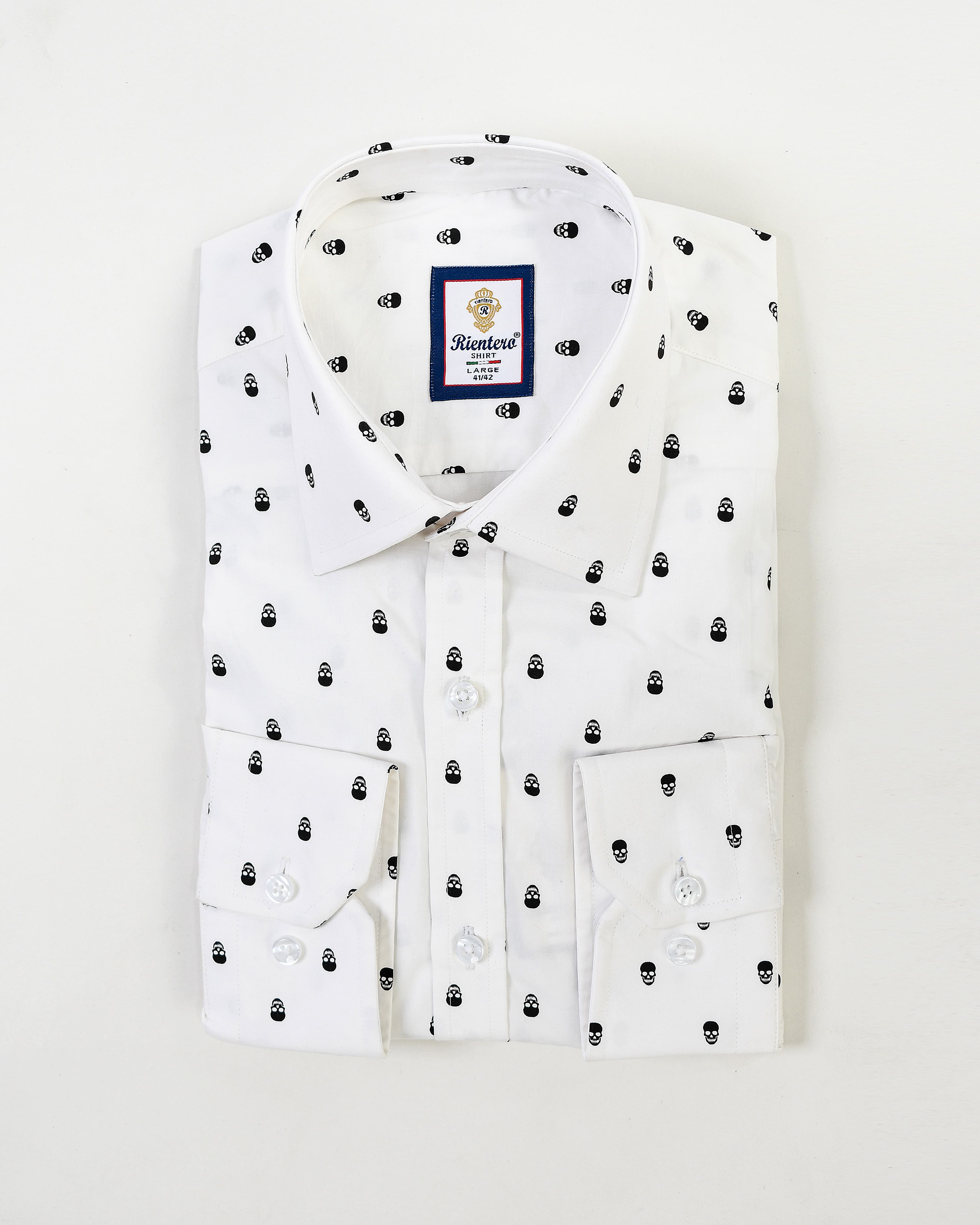 White Slim-Fit Shirt with Skull Print Men Shirt