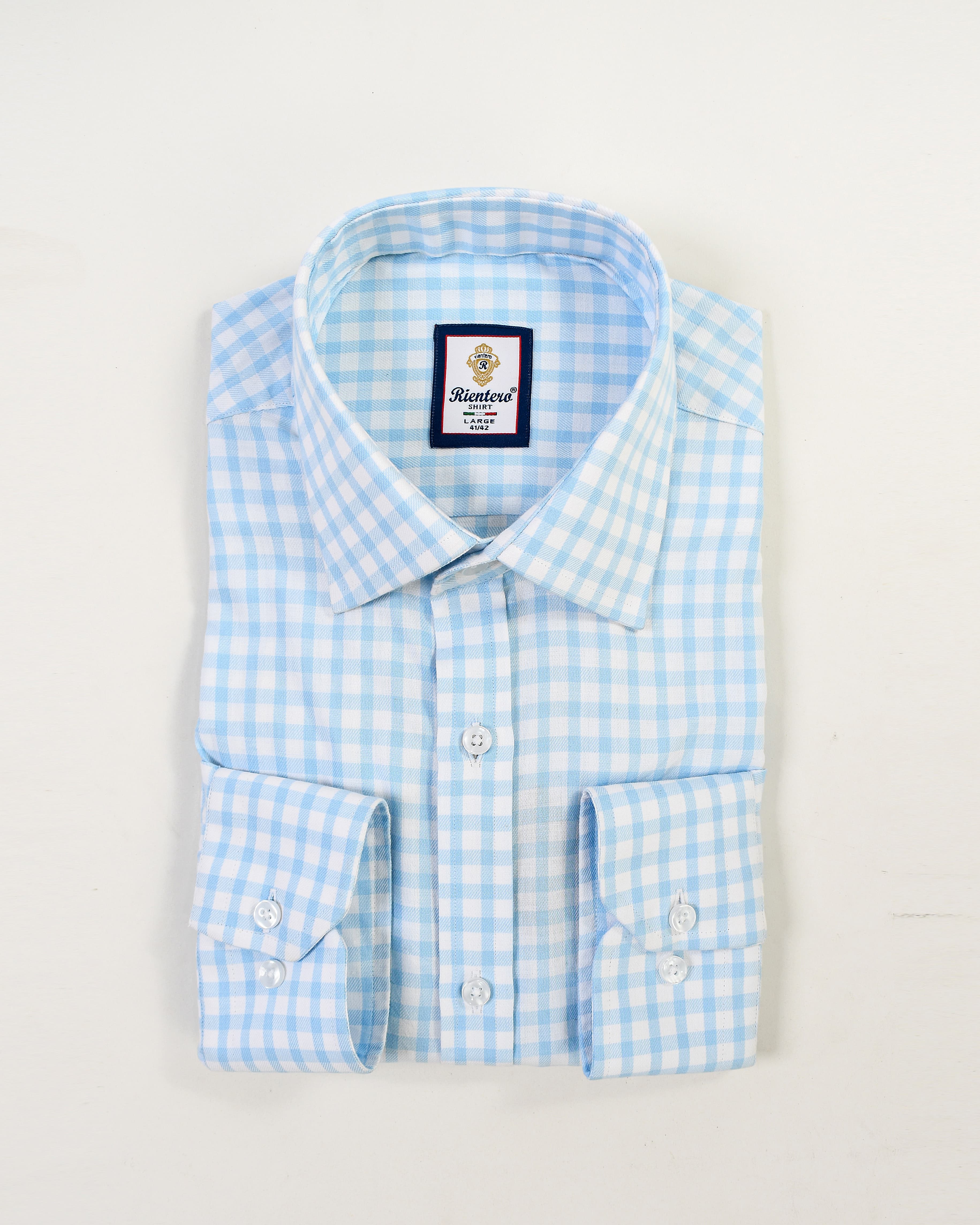Rientero Sky Blue Textured Check Men  Shirt