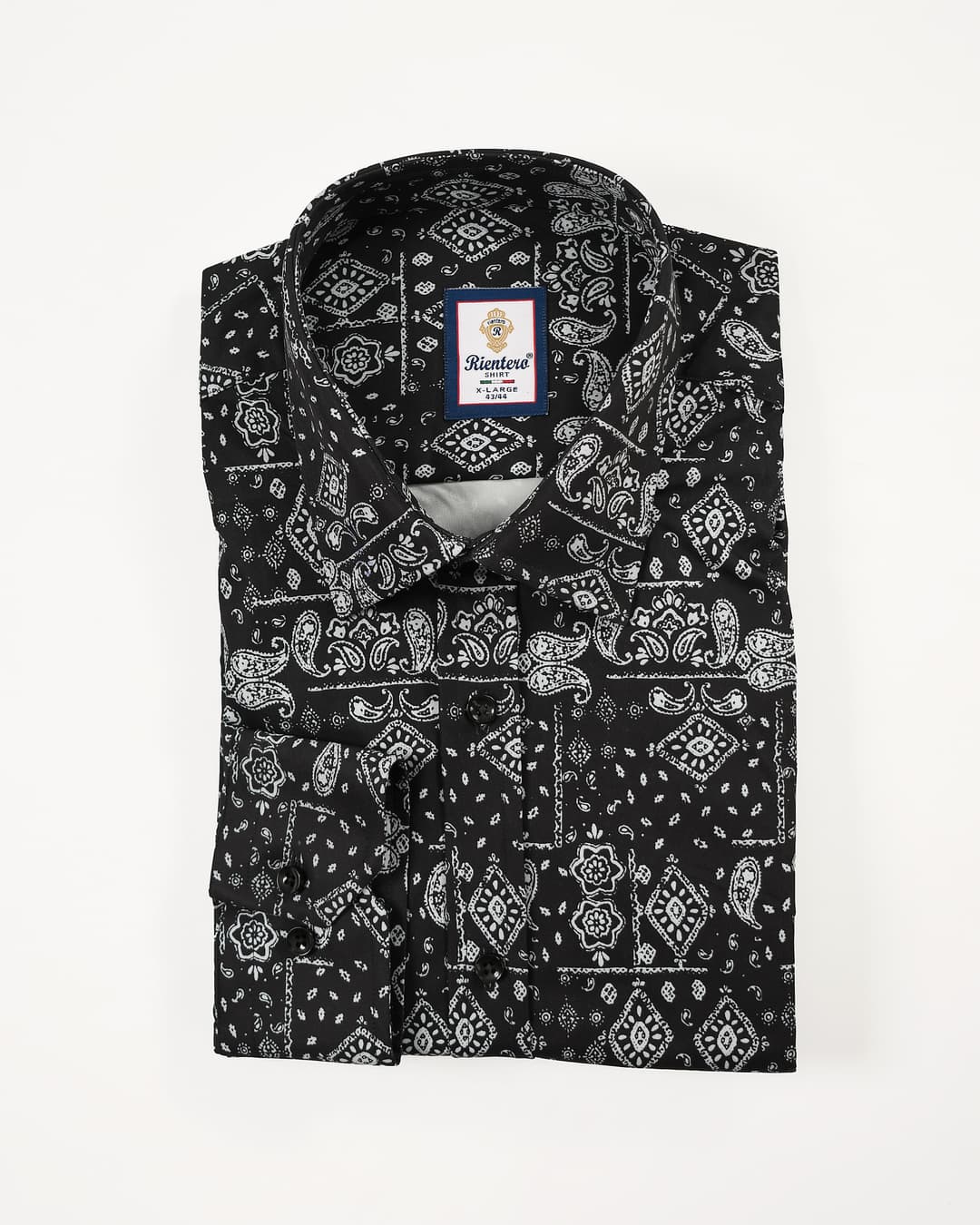Men’s Black & White Bandana Patchwork Print Shirt
