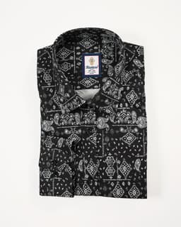 Men’s Black & White Bandana Patchwork Print Shirt thumbnail