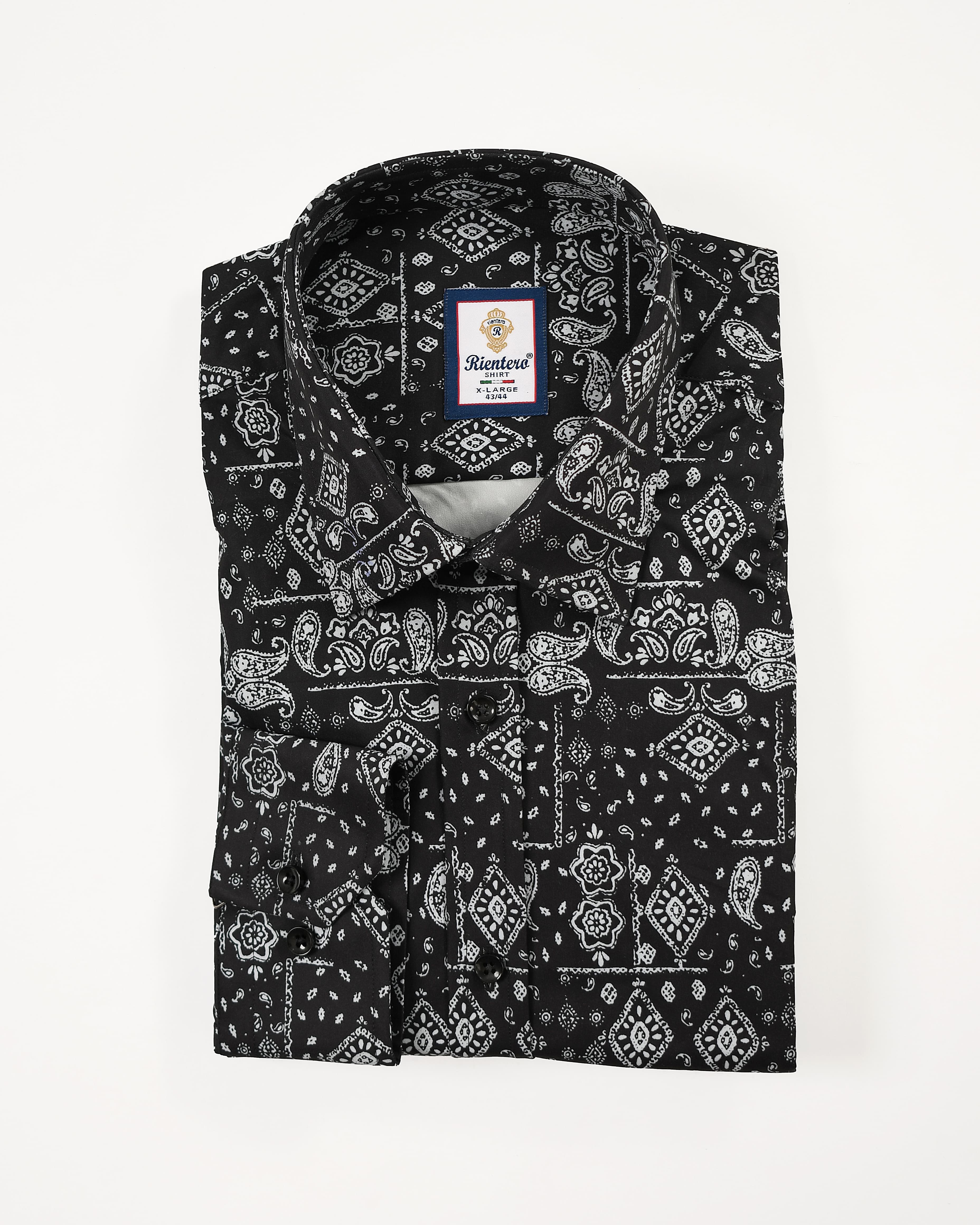 Men’s Black & White Bandana Patchwork Print Shirt