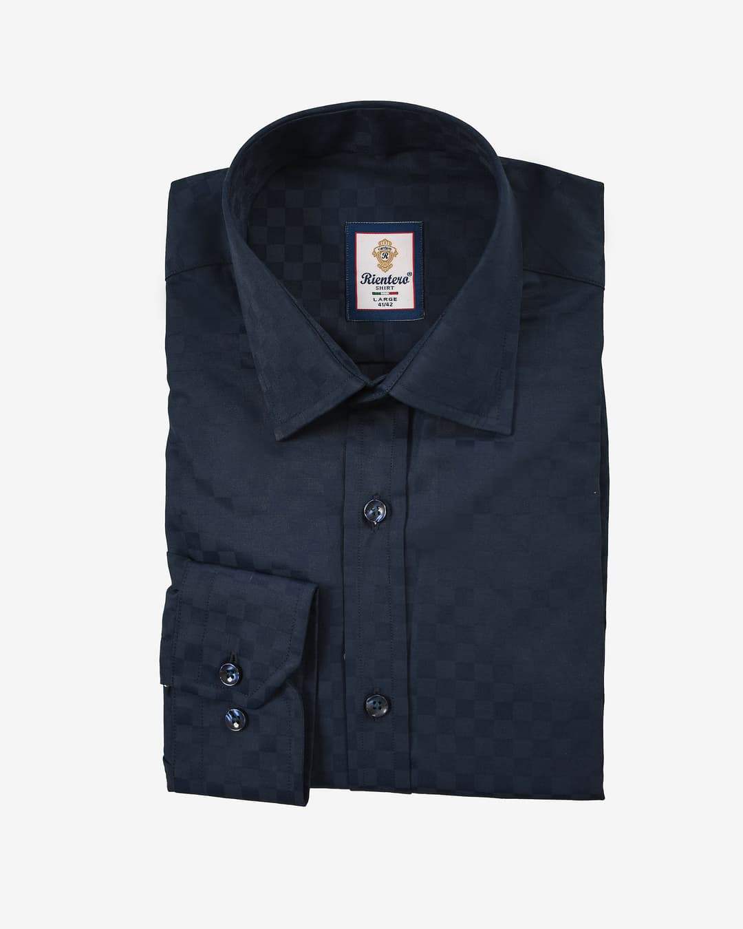 Men’s Navy Shadow-Check Jacquard Cotton Shirt