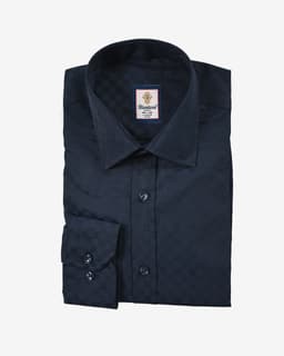 Men’s Navy Shadow-Check Jacquard Cotton Shirt thumbnail